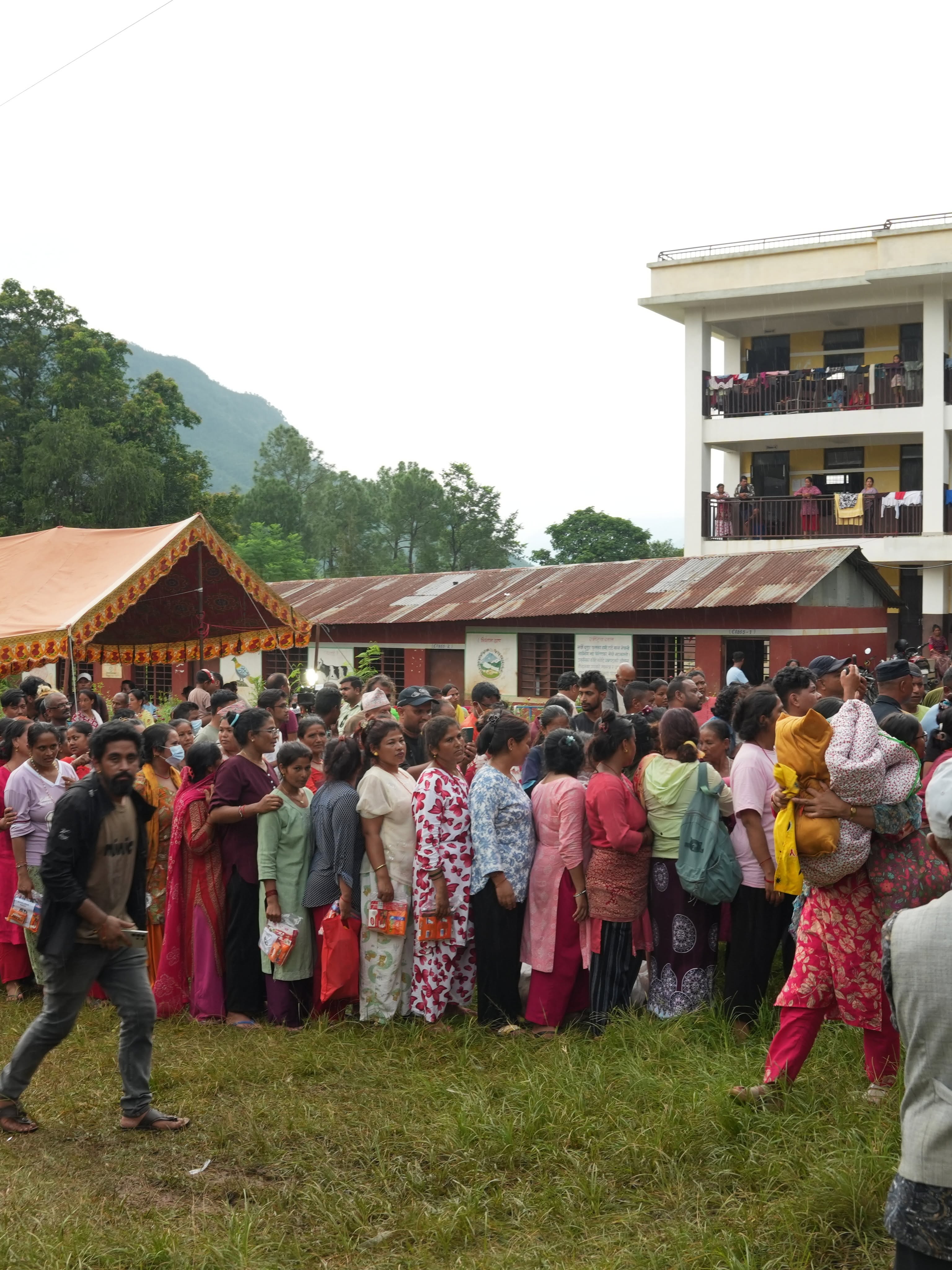 Community members gathered during the Rasuwa flood relief effort